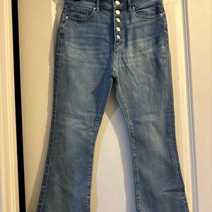 LOFT Light Blue High-Rise Button-Fly Flare Jeans